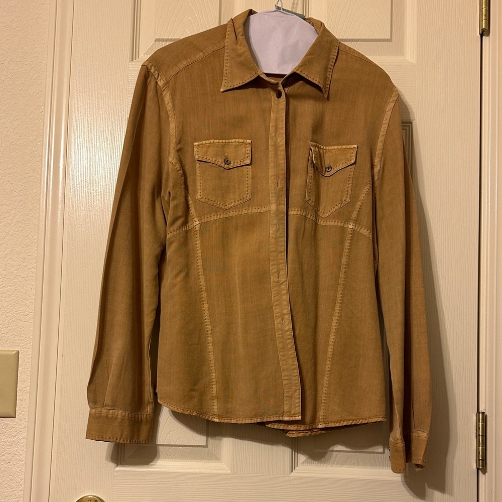 Elegant Women's Button Down Shirt in Tan